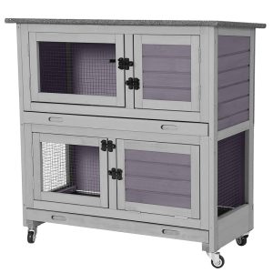 Aivituvin 2-Story Bunny Hutch AIR77 with Dividing Door, Dual Trays and Wheels