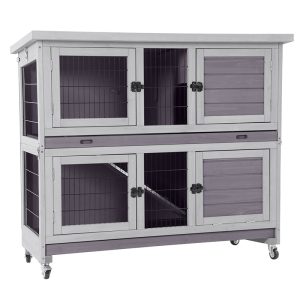 Aivituvin Folding 2-Story Wooden Rabbit Hutch AIR06-A with Fast Assembly Design