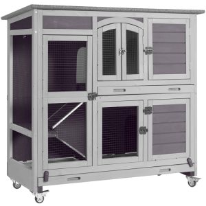 Aivituvin 2-Story Rabbit Hutch AIR06-C with Dual Deep Trays and Wheels, 8.32 ft²