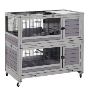 Aivituvin 2-Story Rabbit Hutch AIR18, Bunny Cage with Dual Trays, 14.1 ft²